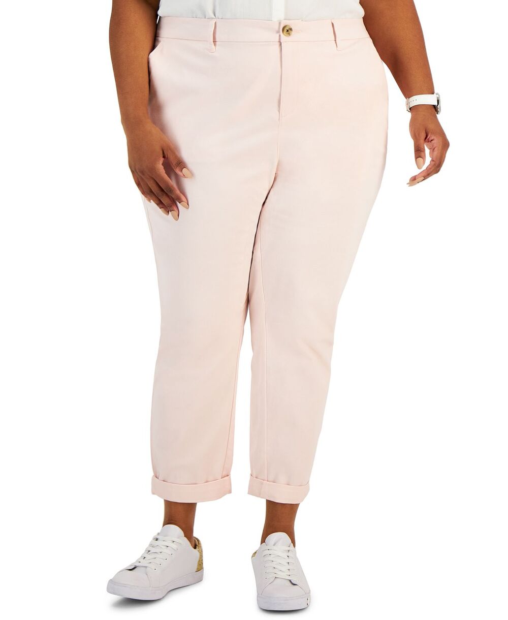 Tommy Hilfiger Flex Hampton High Rise Chino Pants Ballerina Pink Plus Size 24W